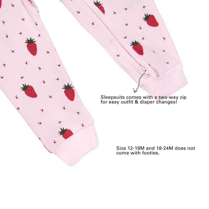 Baby Organic Zip Sleepsuit in Strawberry Print (Personalisable) by Le Petit Society — image 9