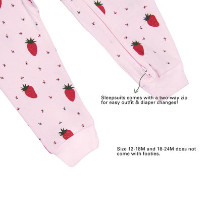 Baby Organic Zip Sleepsuit in Strawberry Print (Personalisable) by Le Petit Society — image 9