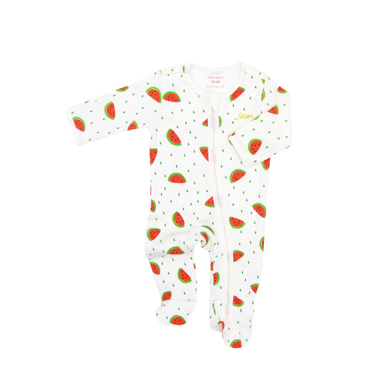 Baby Organic Zip Sleepsuit with Foldable Mittens & Footies in Watermelon by Le Petit Society — image 14