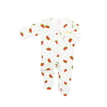 Baby Organic Zip Sleepsuit with Foldable Mittens & Footies in Watermelon by Le Petit Society — image 17