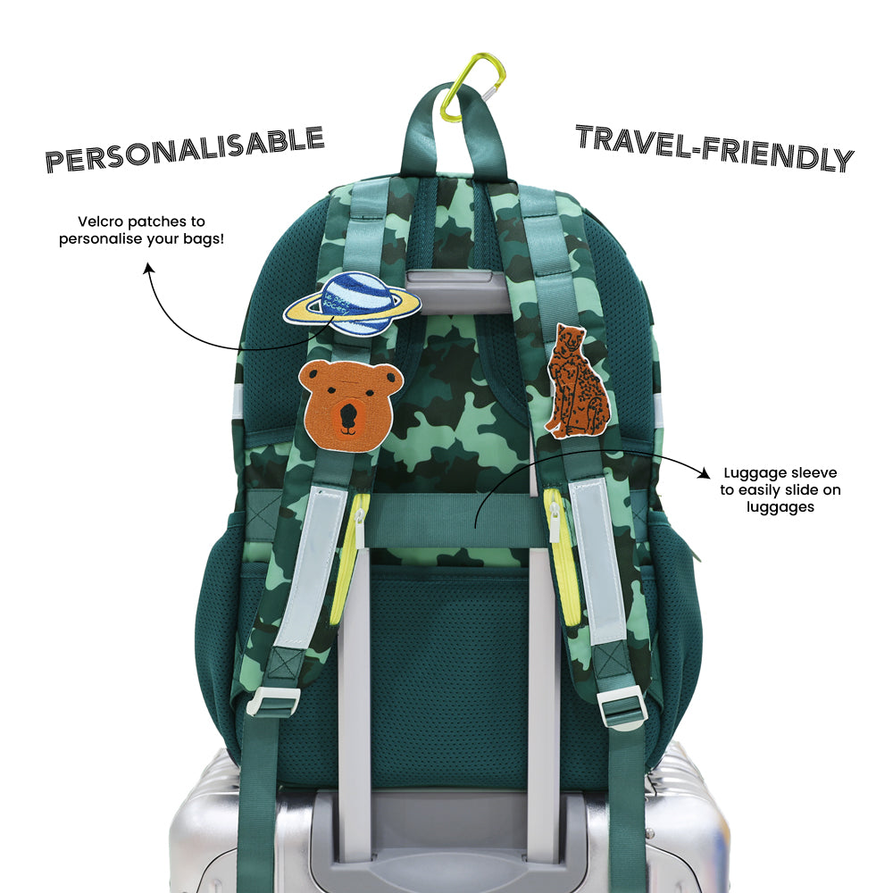 The personalisable and travel-friendly aspects of the LPS kids double school bag.