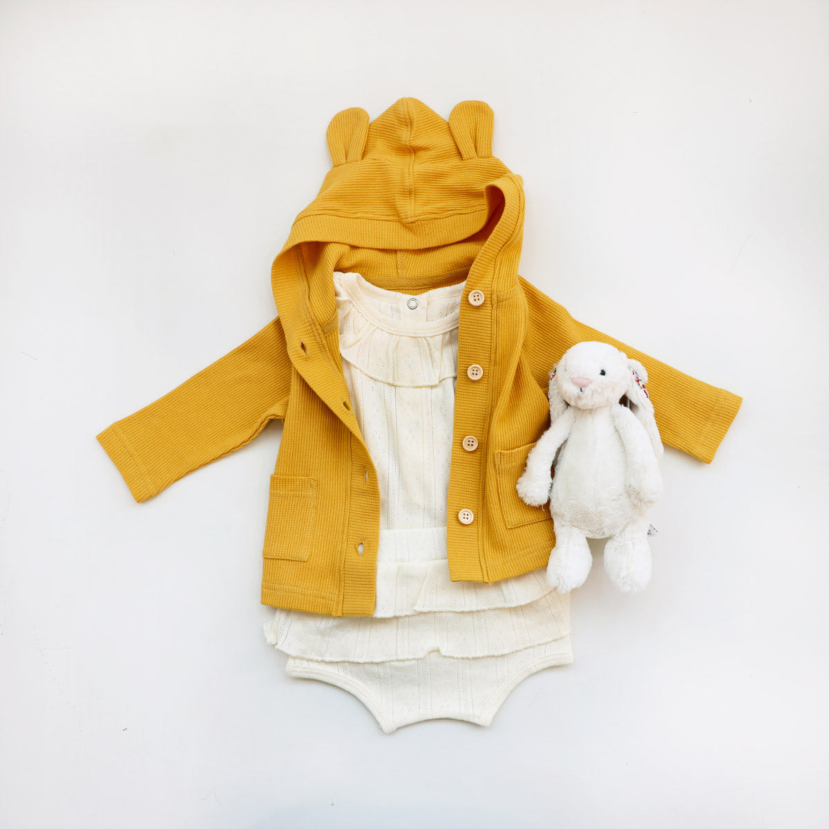 Baby Bear Cardigan in Marigold Waffle Jersey by Le Petit Society — image 8