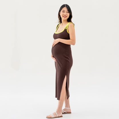 Le Petit Society x Ohhdivine - Ladies Jersey Knit Dress in Brown/Lime — image 2