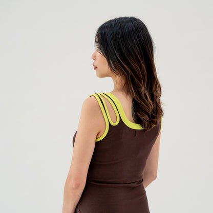 Le Petit Society x Ohhdivine - Ladies Jersey Knit Dress in Brown/Lime — image 3