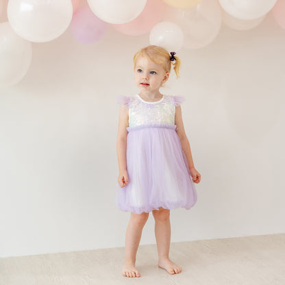 Flower Girl Series - Sequin Mini Bubble Dress in Lilac by Le Petit Society — image 8