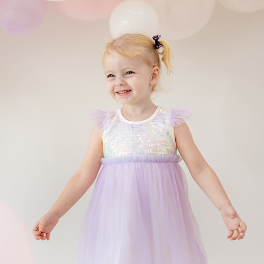 Flower Girl Series - Sequin Mini Bubble Dress in Lilac by Le Petit Society