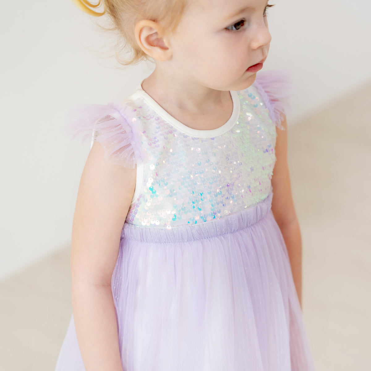 Flower Girl Series - Sequin Mini Bubble Dress in Lilac by Le Petit Society — image 3