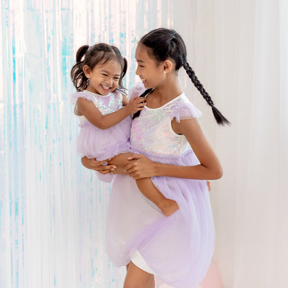 Flower Girl Series - Sequin Mini Bubble Dress in Lilac by Le Petit Society — image 7