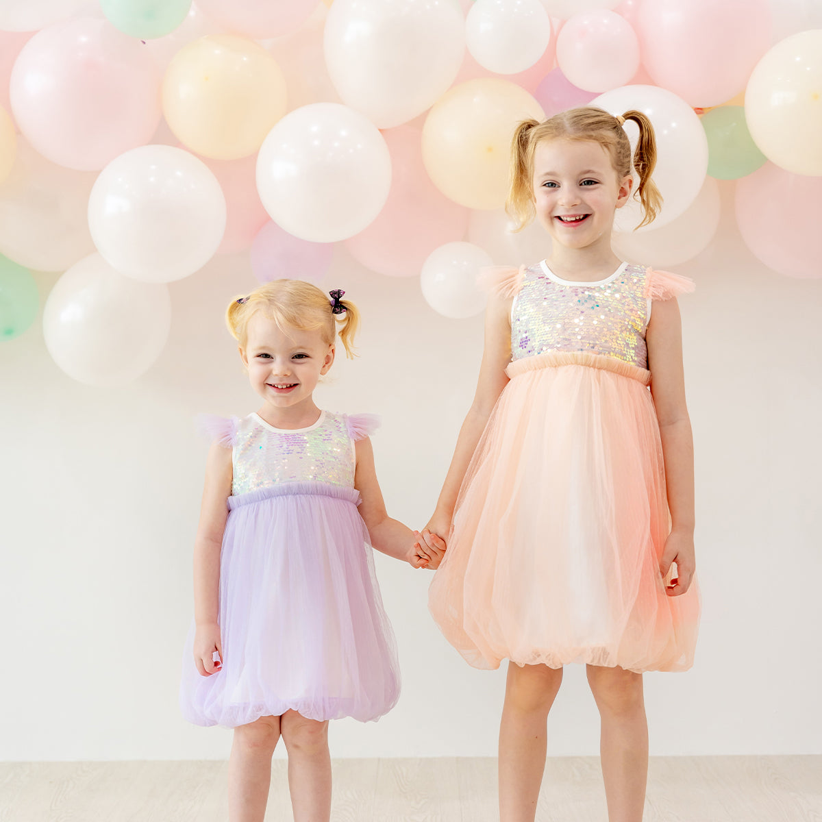 Flower Girl Series - Sequin Mini Bubble Dress in Peach by Le Petit Society — image 10