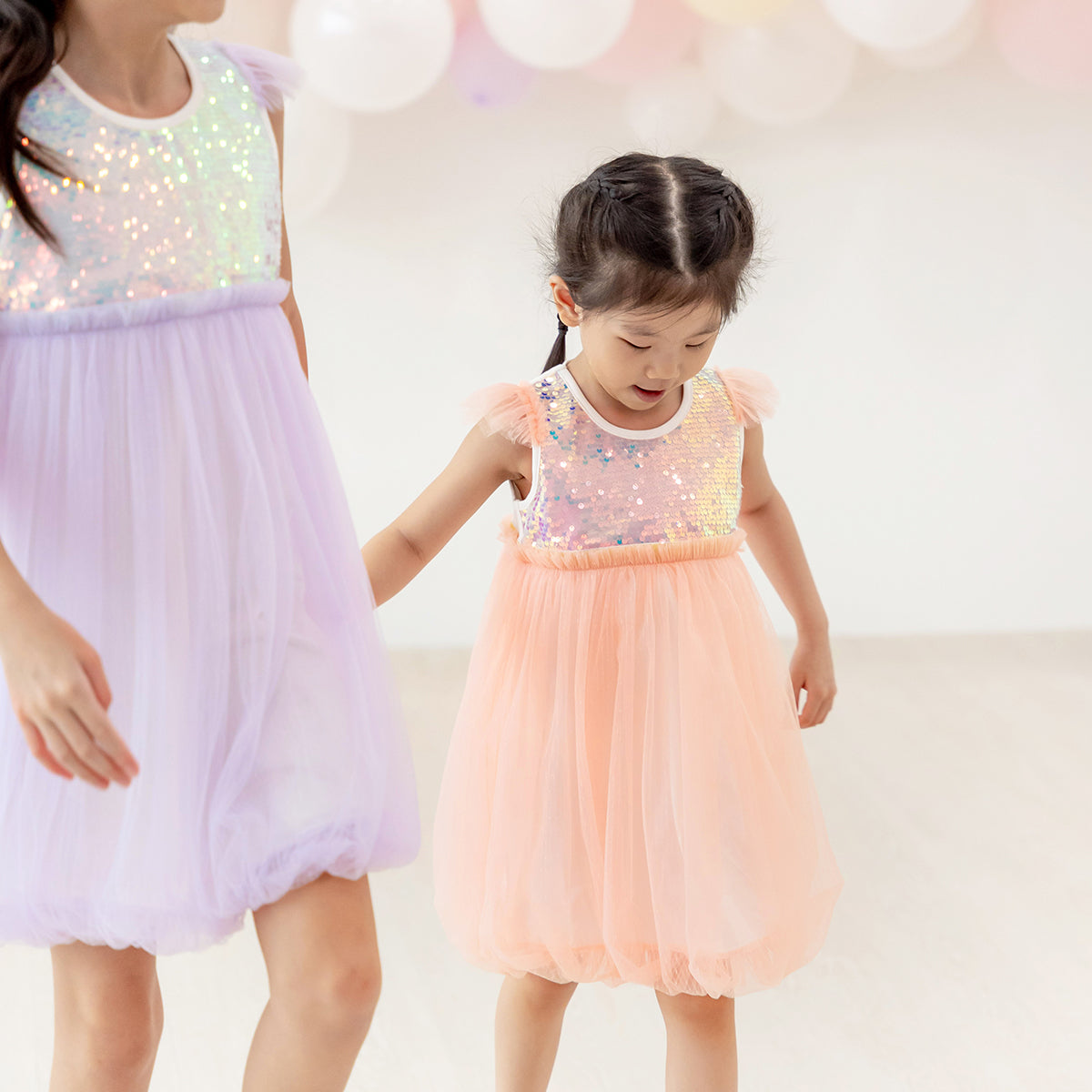 Flower Girl Series - Sequin Mini Bubble Dress in Peach by Le Petit Society — image 5