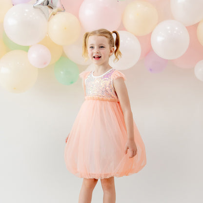 Flower Girl Series - Sequin Mini Bubble Dress in Peach by Le Petit Society — image 6