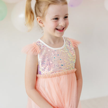Flower Girl Series - Sequin Mini Bubble Dress in Peach by Le Petit Society