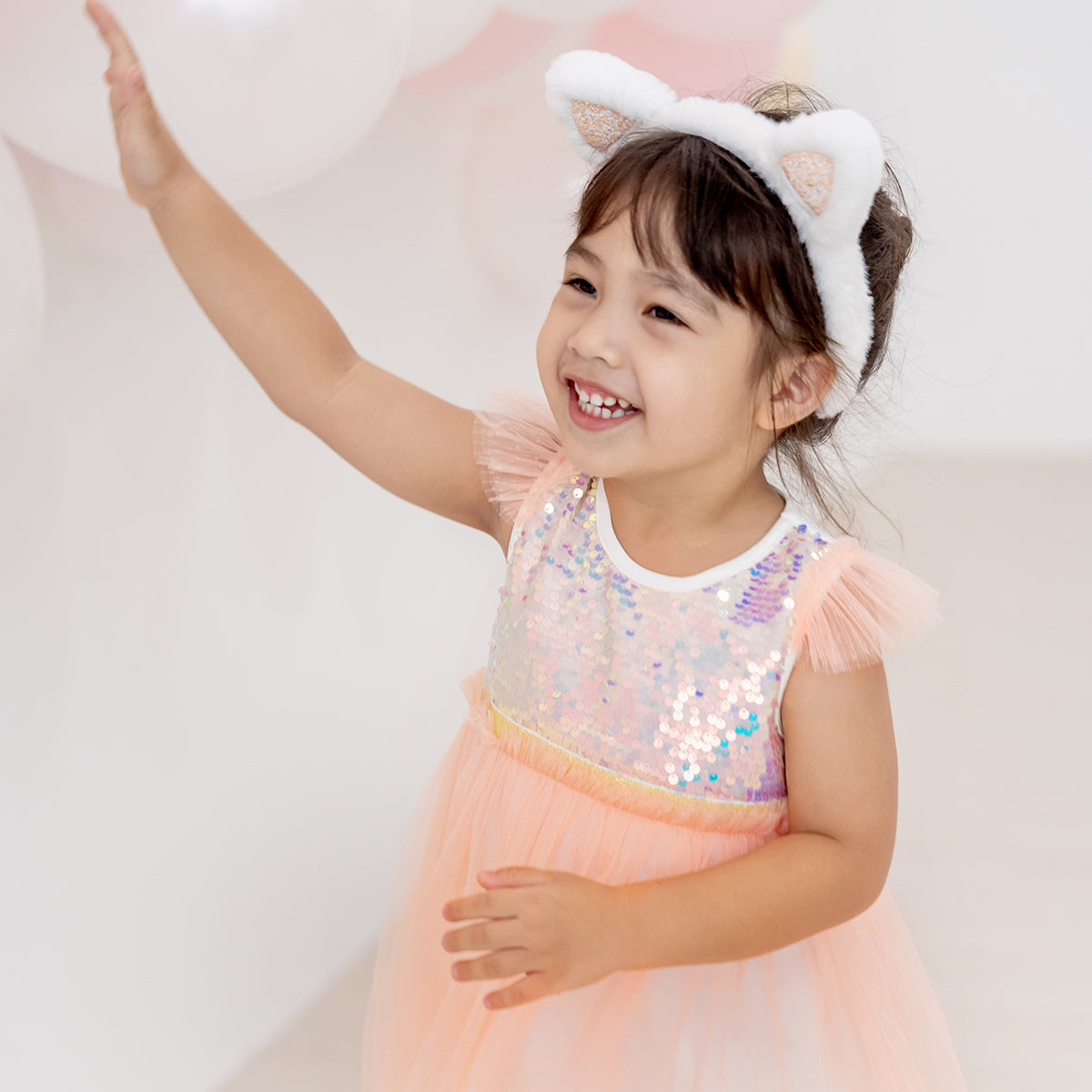 Flower Girl Series - Sequin Mini Bubble Dress in Peach by Le Petit Society — image 3