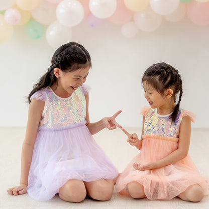Flower Girl Series - Sequin Mini Bubble Dress in Peach by Le Petit Society — image 7