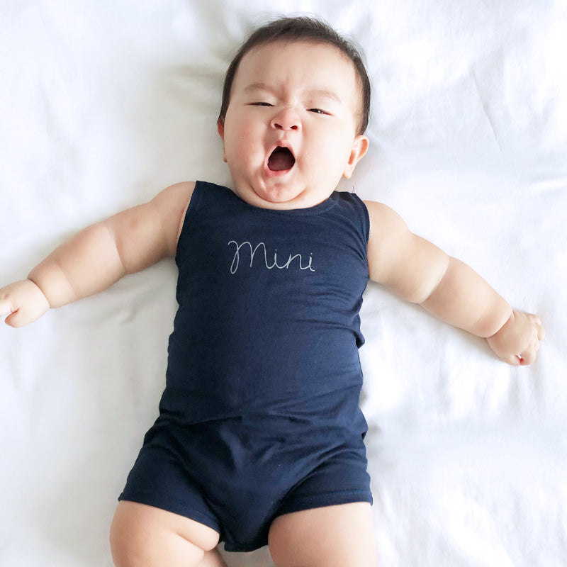 Family Tees - Mini Baby Sleeveless Romper in Navy by Le Petit Society — image 2