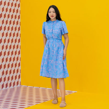 Mandarin Orange Series - Ladies Button Down Dress in Blue by Le Petit Society