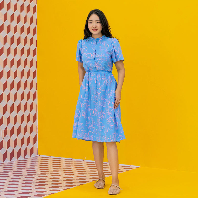 Mandarin Orange Series - Ladies Button Down Dress in Blue by Le Petit Society — image 8