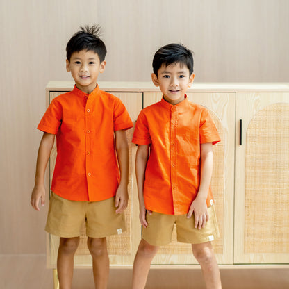 Mandarin Orange Series - Boys Shirt in Orange by Le Petit Society — image 12