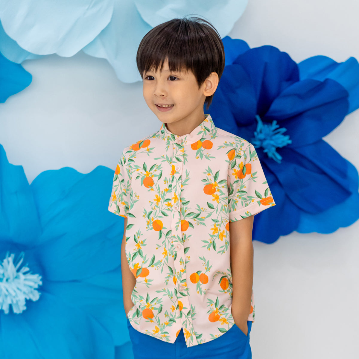 Mandarin Orange Series - Boys Shirt in Pink by Le Petit Society — image 8