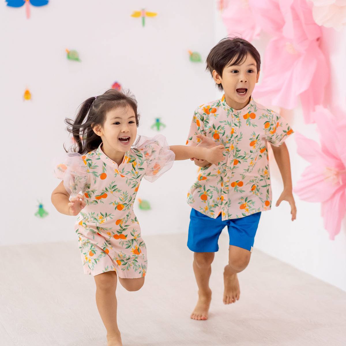 Mandarin Orange Series - Boys Shirt in Pink by Le Petit Society — image 3