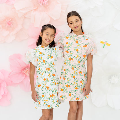Mandarin Orange Series - Girls Cheongsam in White by Le Petit Society — image 4