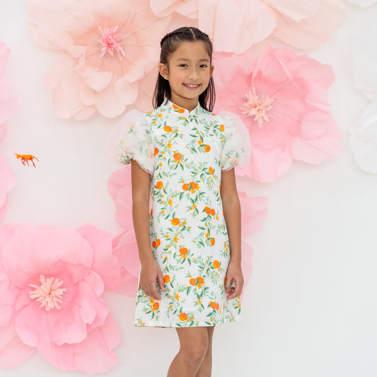 Mandarin Orange Series - Girls Cheongsam in White by Le Petit Society