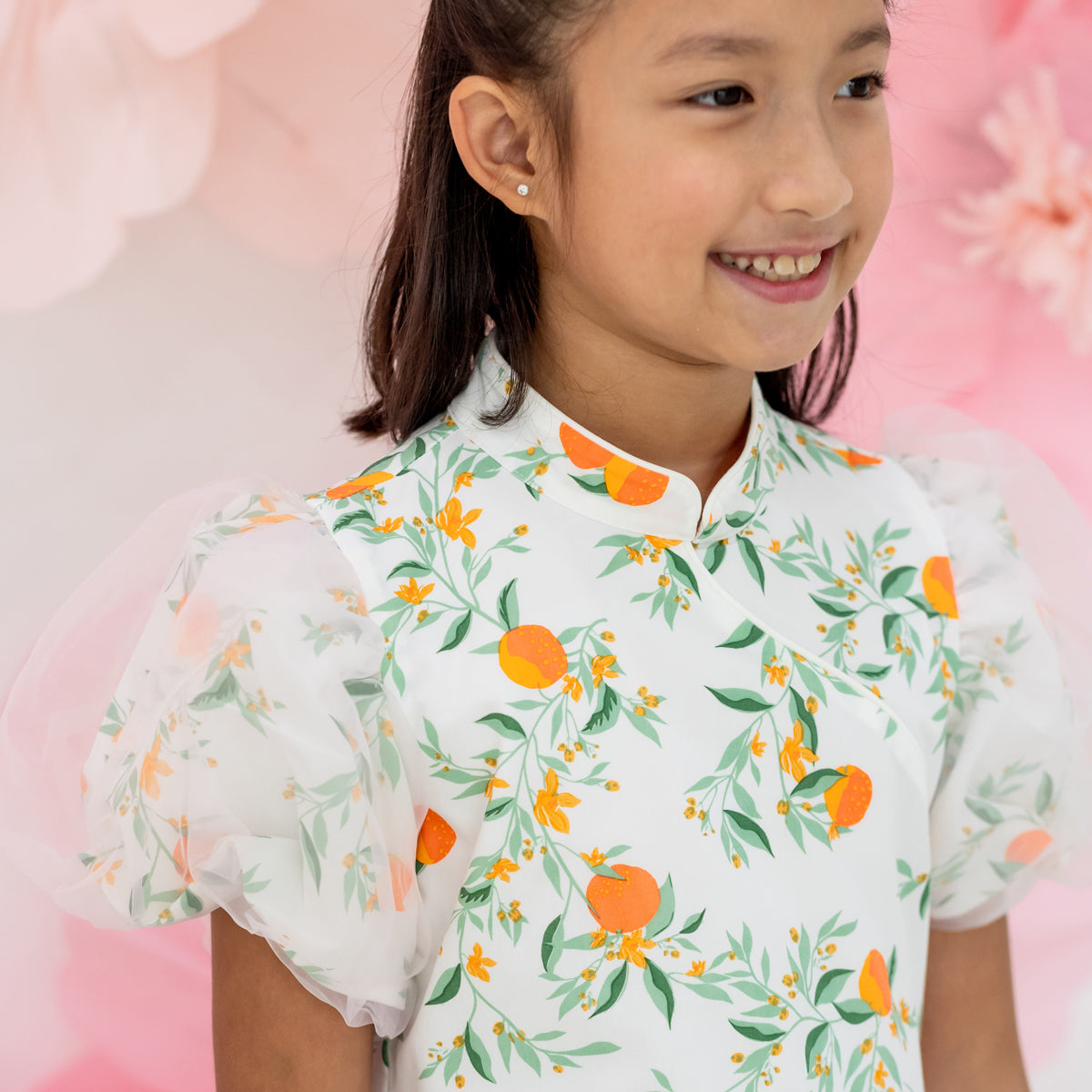 Mandarin Orange Series - Girls Cheongsam in White by Le Petit Society — image 2