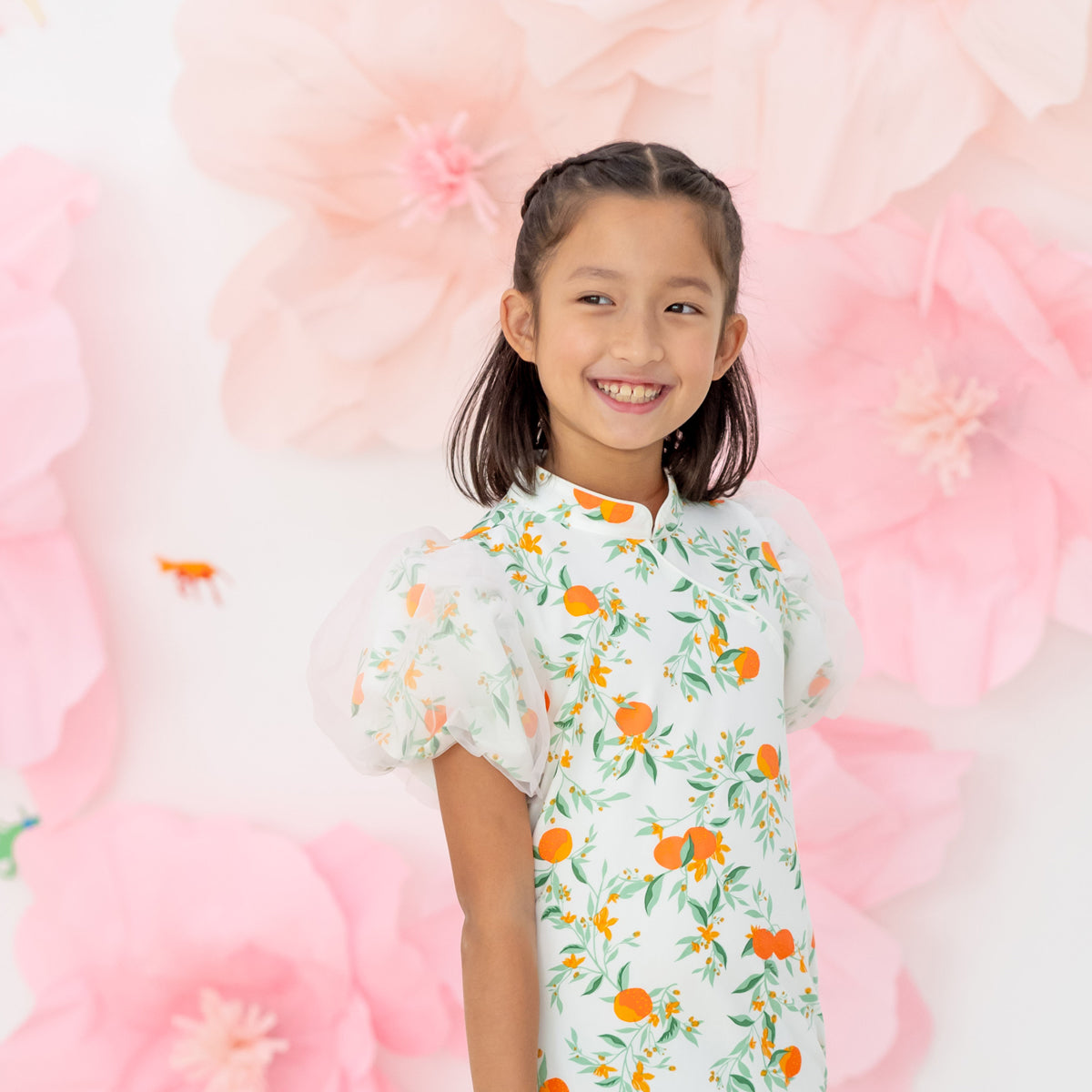 Mandarin Orange Series - Girls Cheongsam in White by Le Petit Society — image 6