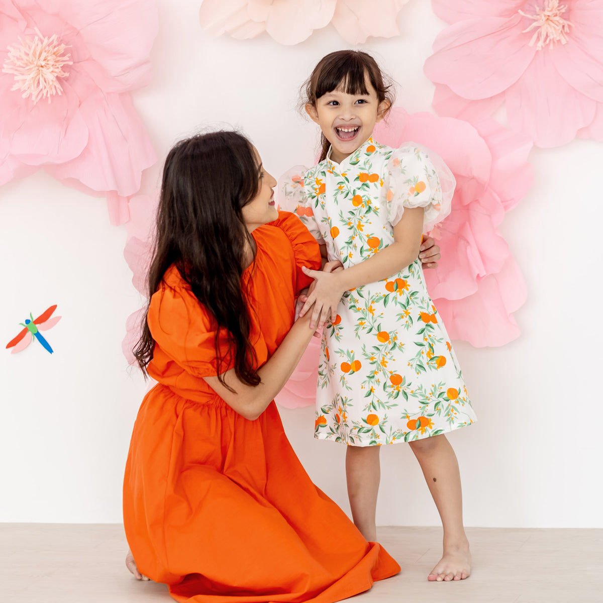 Mandarin Orange Series - Girls Cheongsam in White by Le Petit Society — image 3