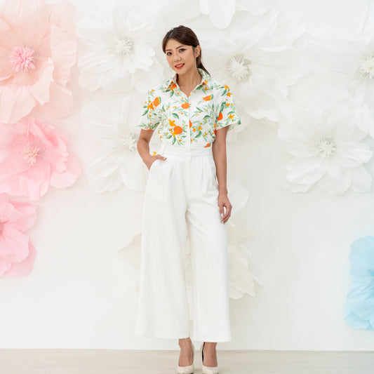 Mandarin Orange Series - Ladies Shirt in White by Le Petit Society