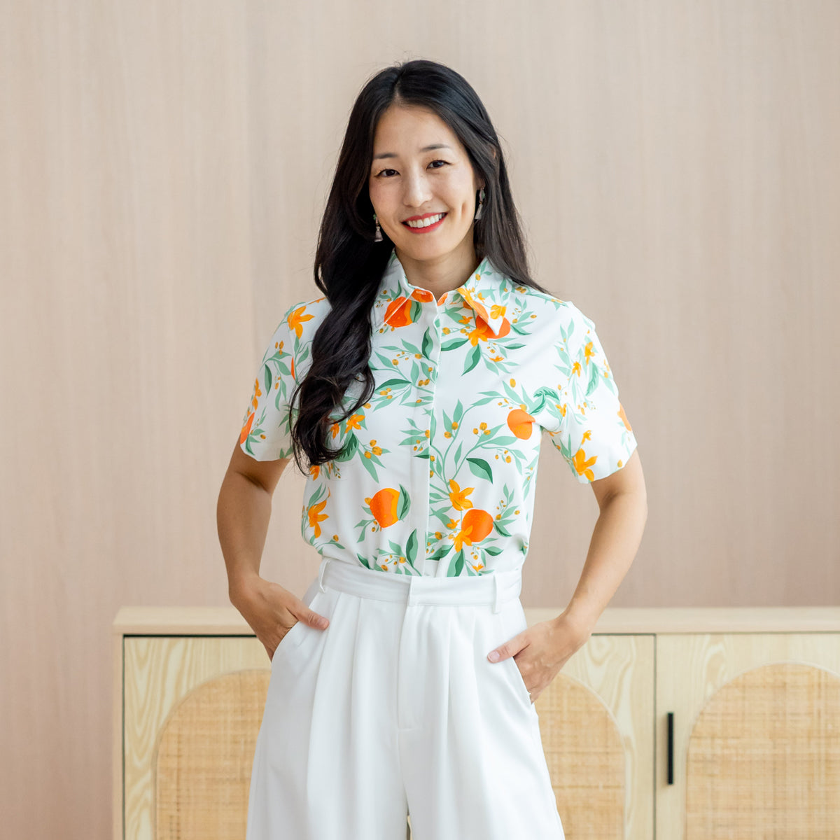 Mandarin Orange Series - Ladies Shirt in White by Le Petit Society — image 2