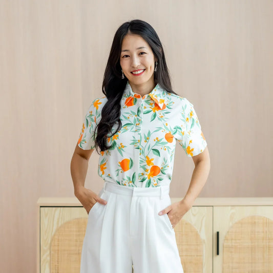 Mandarin Orange Series - Ladies Shirt in White by Le Petit Society — image 2