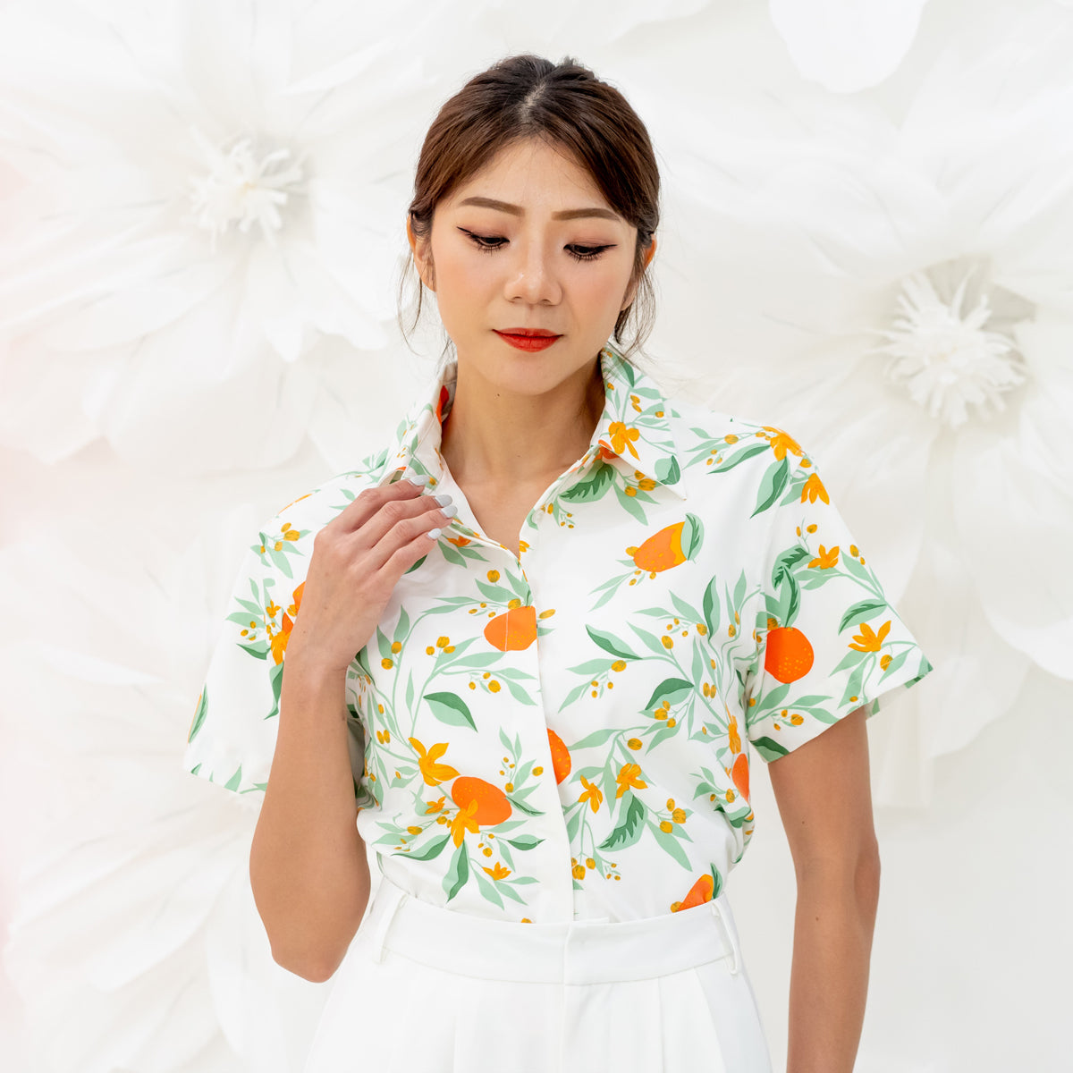 Mandarin Orange Series - Ladies Shirt in White by Le Petit Society — image 4