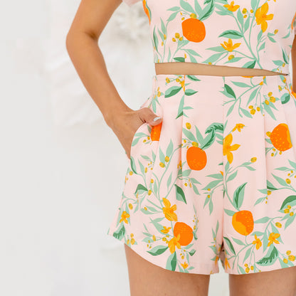 Mandarin Orange Series - Ladies High Waist Shorts in Pink by Le Petit Society — image 2