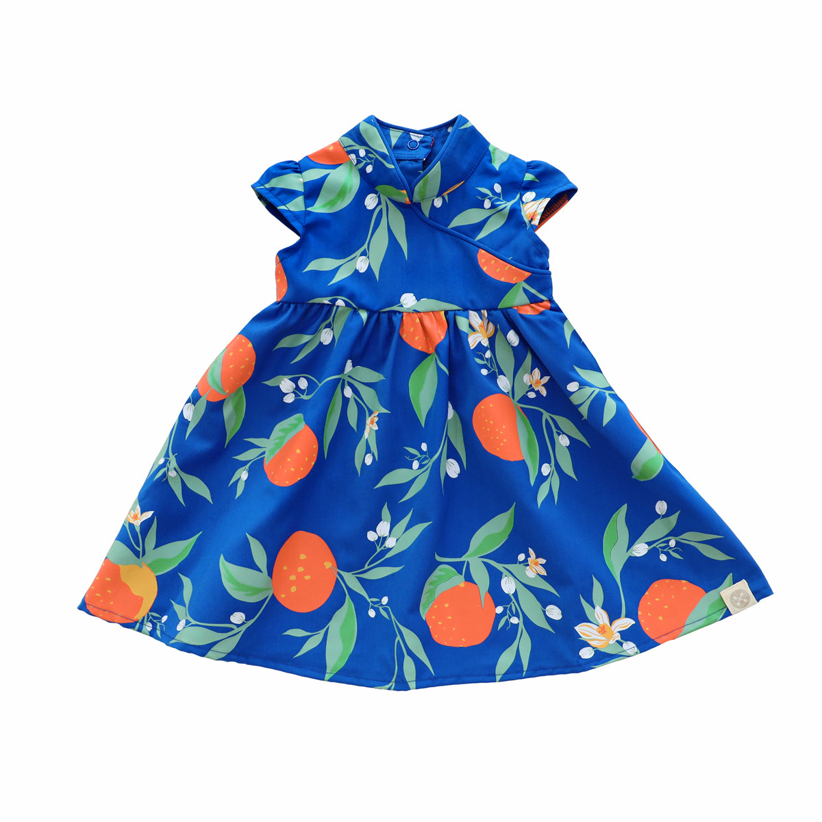 Mandarin Orange Series - Baby Girl Dress in Blue Floral Orange Print by Le Petit Society — image 5