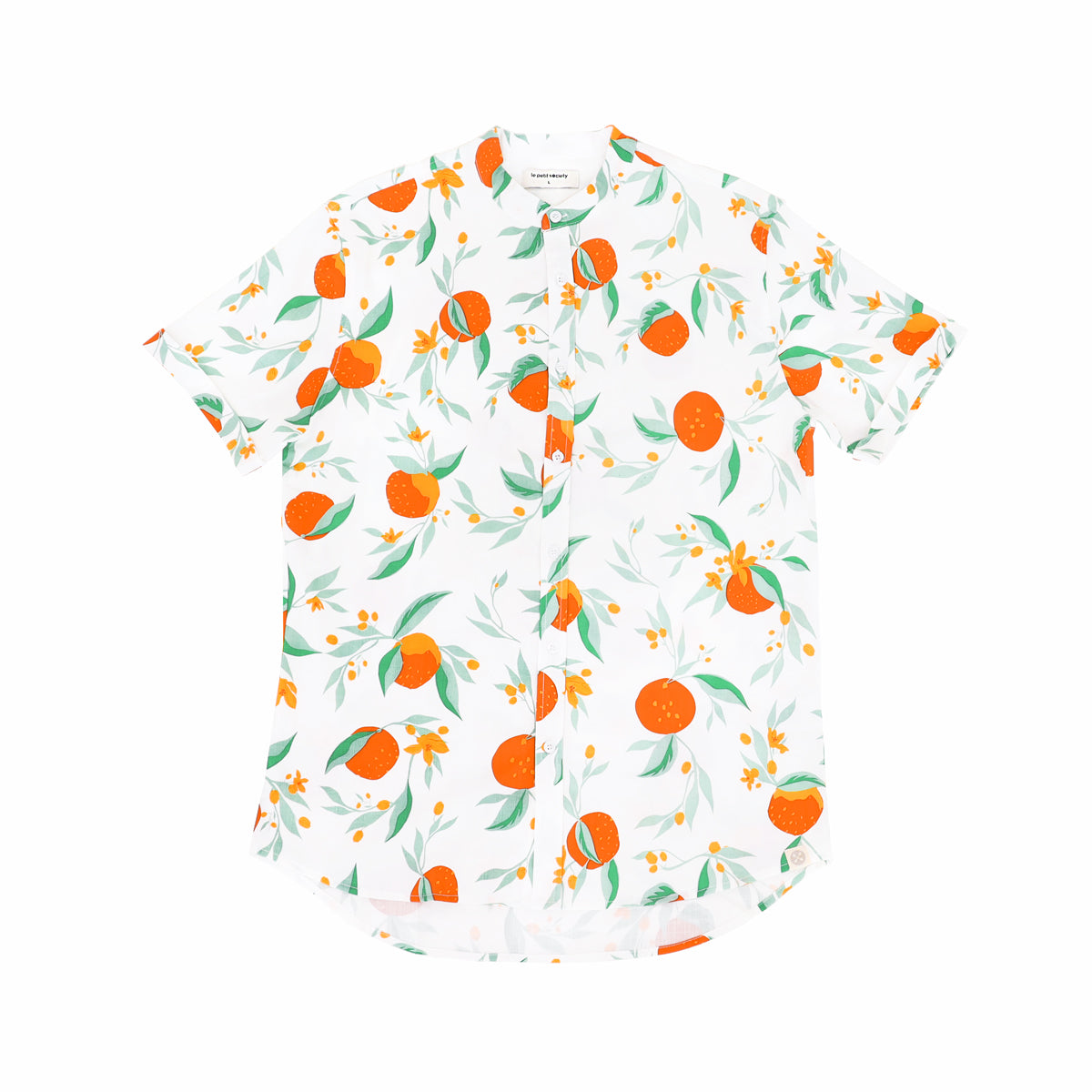 Mandarin Orange Series - Men's Shirt in White Floral Orange Print (Personalisable) by Le Petit Society