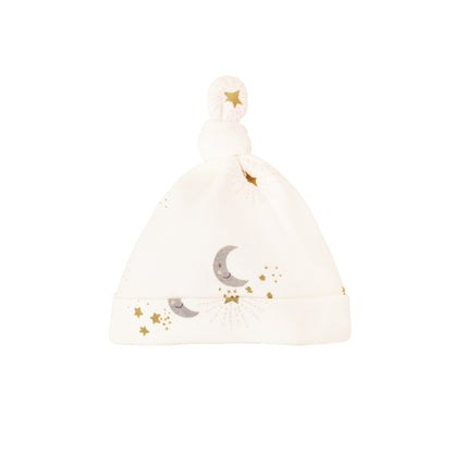 Baby Organic Knotted Hat in Moon & Stars Print by Le Petit Society