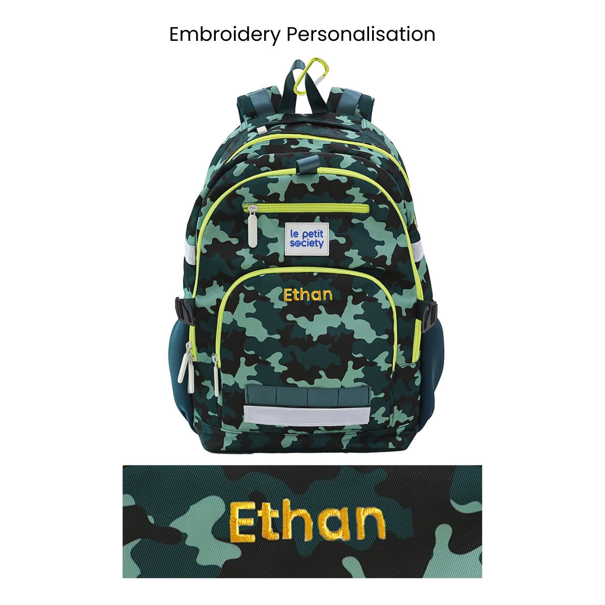 The LPS kids double pocket school bag with personalised name embroidery.