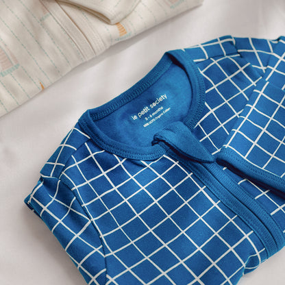 Baby Organic Zip Sleepsuit in Grid Print by Le Petit Society — image 10