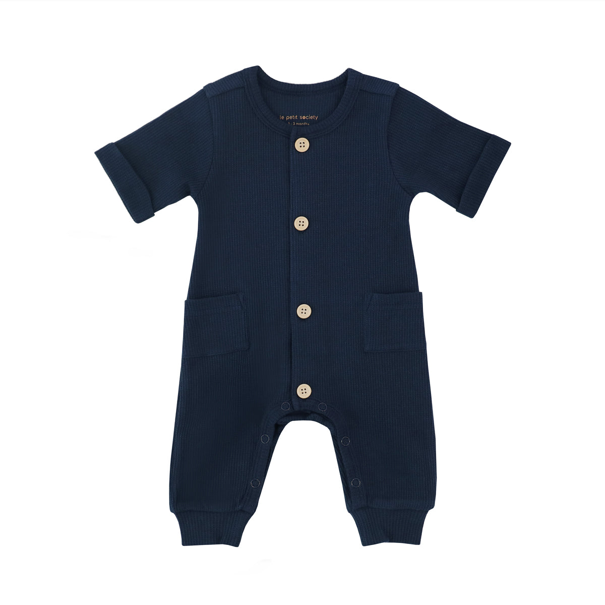 Baby Playsuit in Navy Waffle Jersey by Le Petit Society