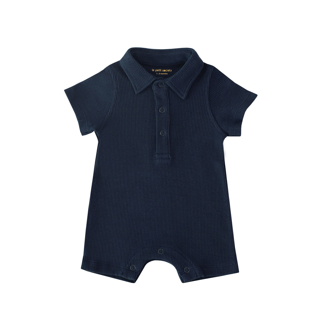 Baby Polo Romper in Navy Waffle Jersey by Le Petit Society