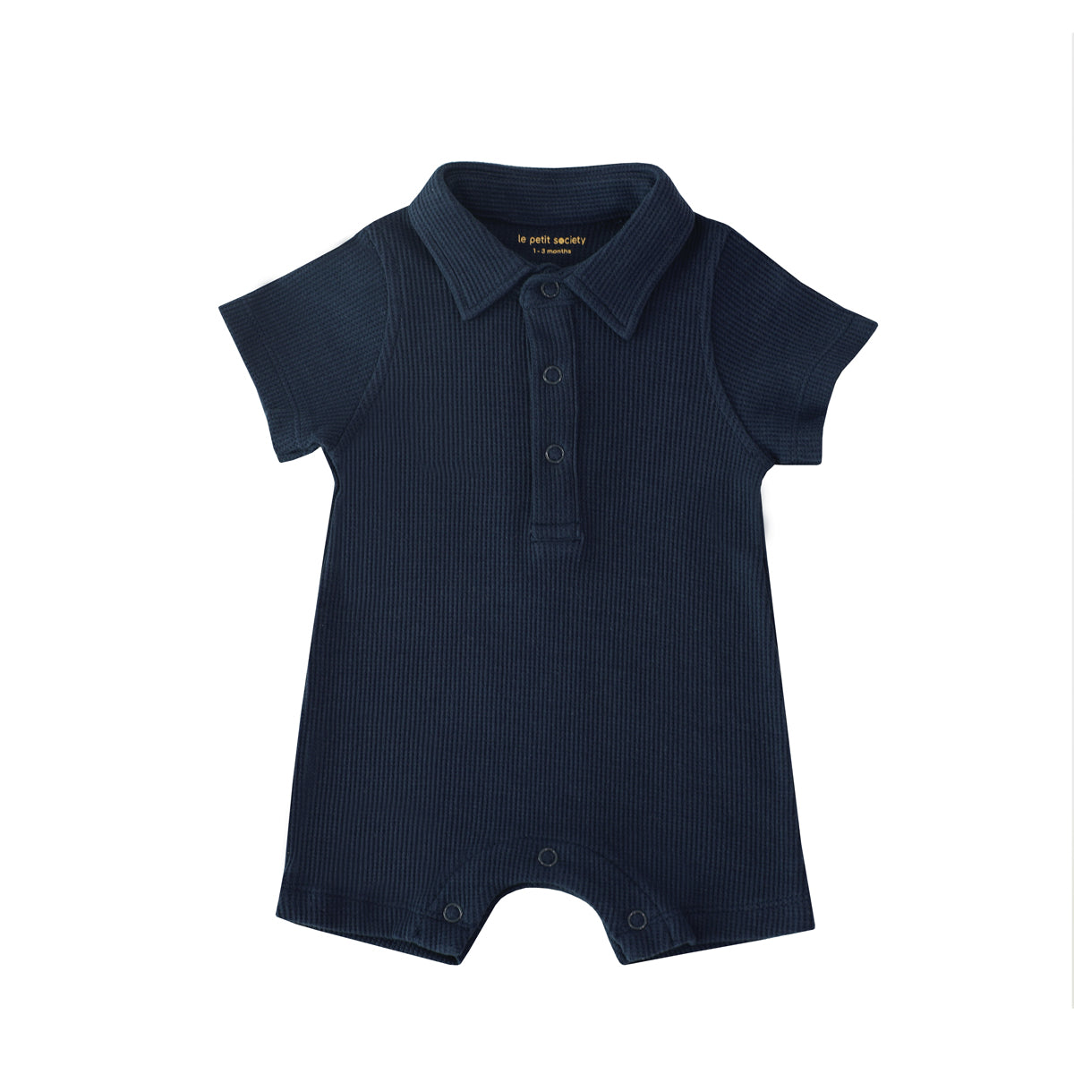 Baby Polo Romper in Navy Waffle Jersey by Le Petit Society — image 9