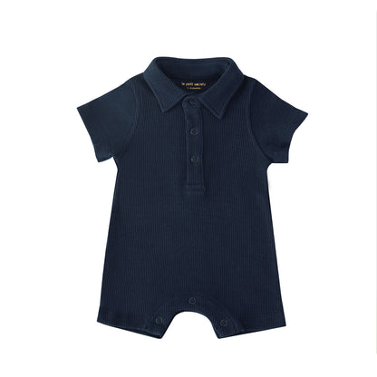 Baby Polo Romper in Navy Waffle Jersey by Le Petit Society — image 9