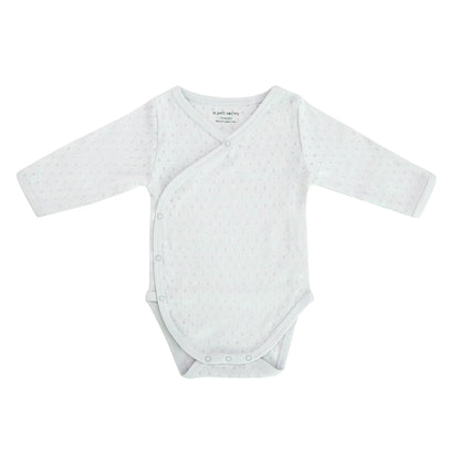 Baby Organic Long Sleeve Kimono Romper in Grey by Le Petit Society — image 9