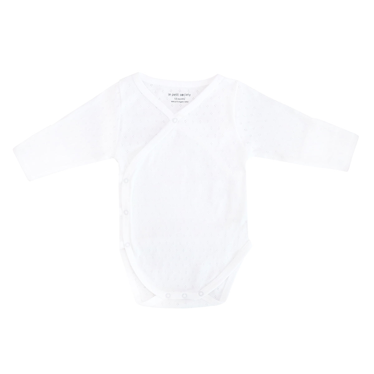 Baby Organic Long Sleeve Kimono Romper in White by Le Petit Society — image 10