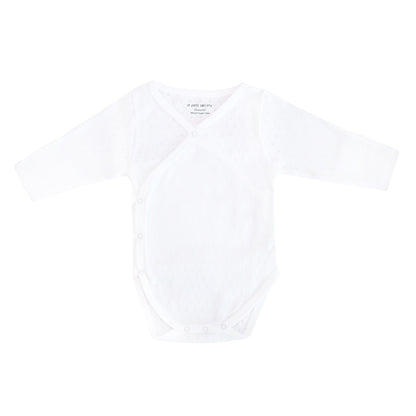 Baby Organic Long Sleeve Kimono Romper in White by Le Petit Society — image 10