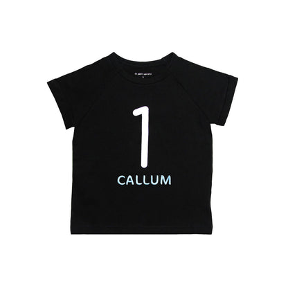 Number 1 Tee in Black/Silver by Le Petit Society