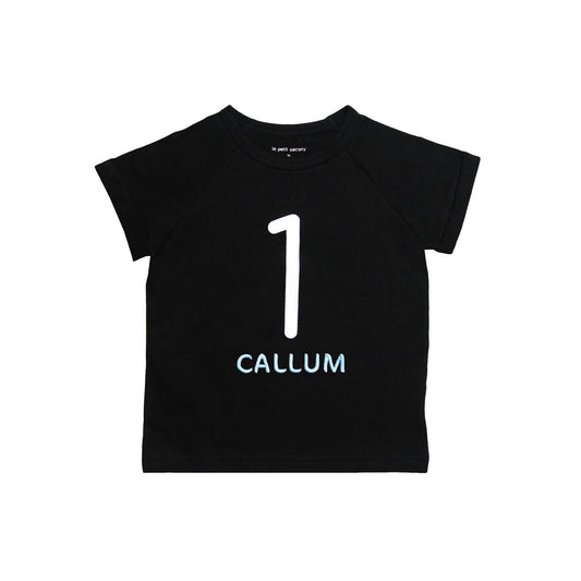 Number 1 Tee in Black/Silver by Le Petit Society