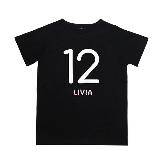 Number 12 Tee in Black/Silver by Le Petit Society