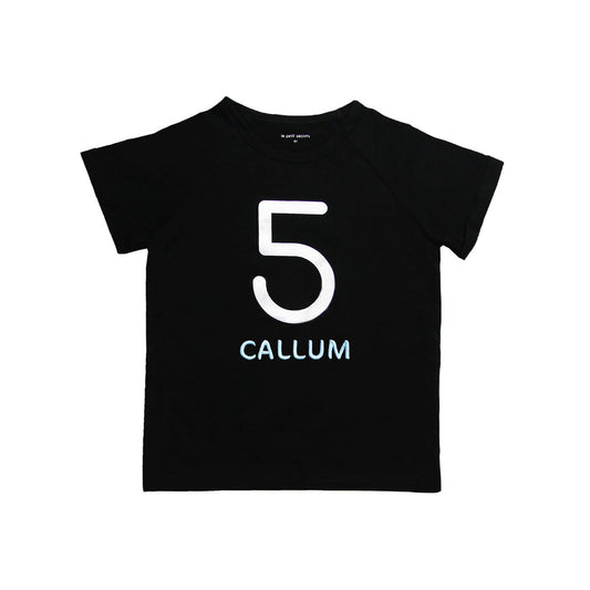 Number 5 Tee in Black/Silver by Le Petit Society